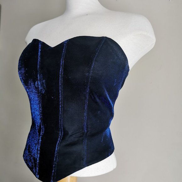 Vintage 90s Midnight Blue Sparkly Corset Top - Picture 5 of 8